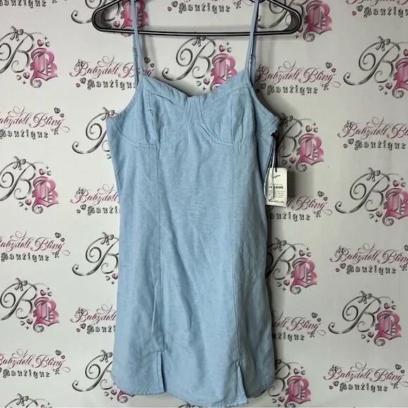 Japna | Dresses | Japna Dress Linen Denim Jean Look Bustier Style Light  Blue Slip Dress Xs | Poshmark